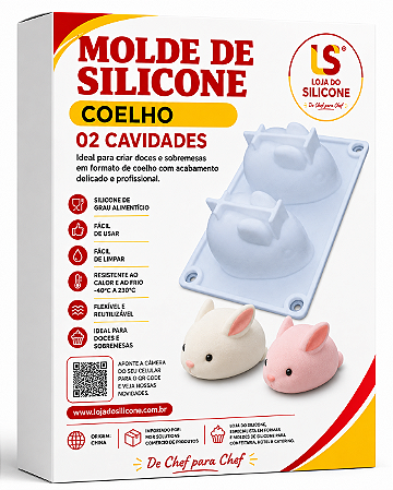 MOLDE DE SILICONE COELHO 3D PÁSCOA 2 CAVIDADES