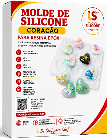 MOLDE DE SILICONE CORAÇÃO 09 CAVIDADES RESINA EPÓXI