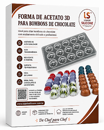 FORMA DE ACETATO PARA BOMBONS 15 CAVIDADES DIÂMETRO 4cm