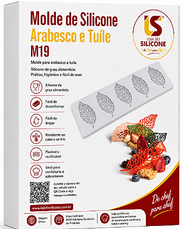 MOLDE DE SILICONE ARABESCO FOLHAS PARA TUILE E CHOCOLATE