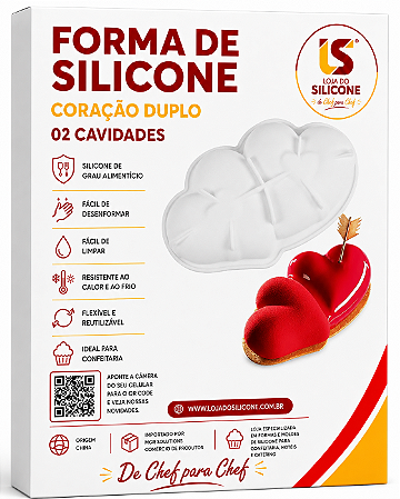 MOLDE DE SILICONE CORAÇÃO DUPLO DIA DOS NAMORADOS