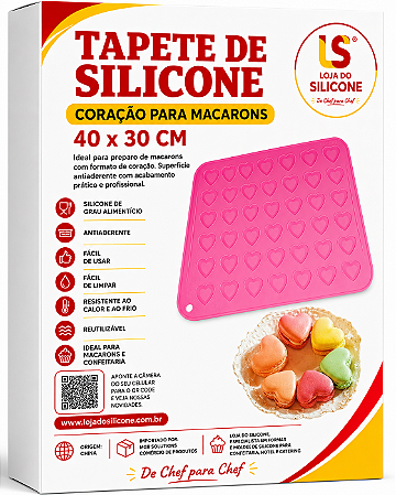 TAPETE DE SILICONE CORAÇÃO PARA MACARON 40x30cm