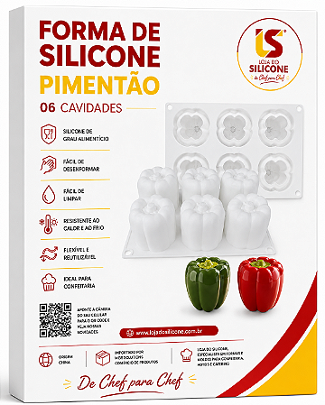 CAKE MOLDE DE SILICONE PIMENTÃO 3D 6 CAVIDADES