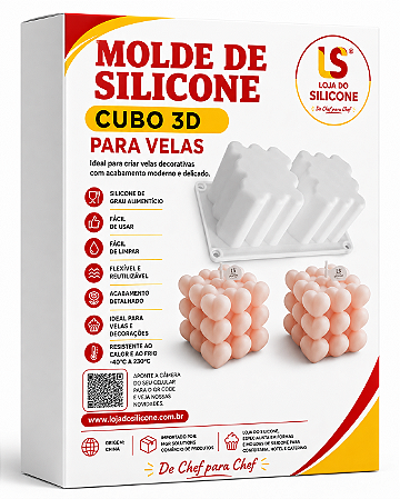 MOLDE DE SILICONE CUBOS 3D COM BOLINHAS 2 CAVIDADES