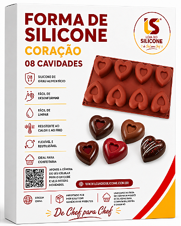FORMA DE SILICONE CORAÇÃO ALTO RELEVO 08 CAVIDADES