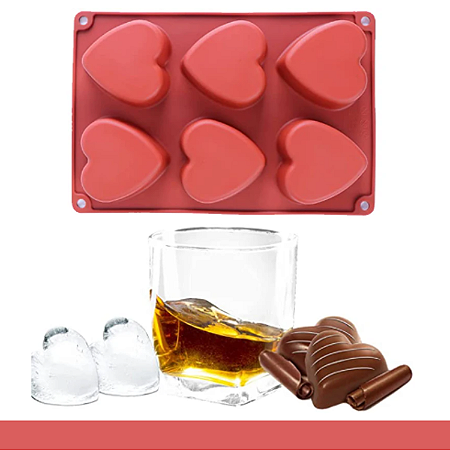 MOLDE DE SILICONE CORAÇÃO 06 CAVIDADES MULTE FUNÇÃO