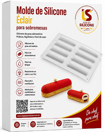 FORMA DE SILICONE PARA ÉCLAIR OBLONGO 8 CAVIDADES