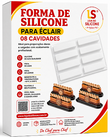MOLDE PARA ÉCLAIR RETANGULAR 8 CAVIDADES