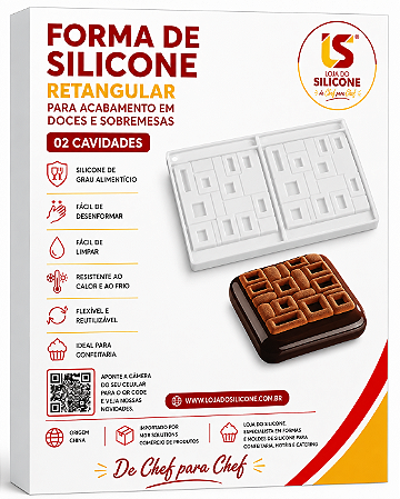 FORMA DE SILICONE RETANGULAR COM DUAS CAVIDADES PARA ACABAMENTO