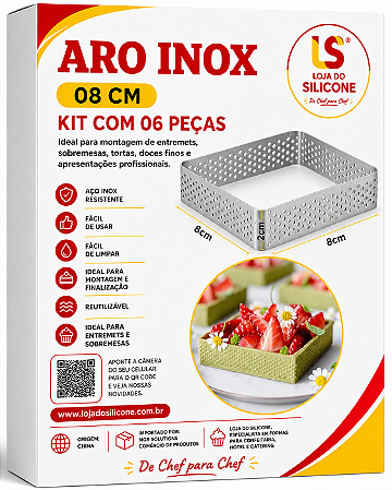 ARO INOXIDÁVEL PERFURADO ESTILO FRANCÊS 8CM KIT COM 6 PEÇAS