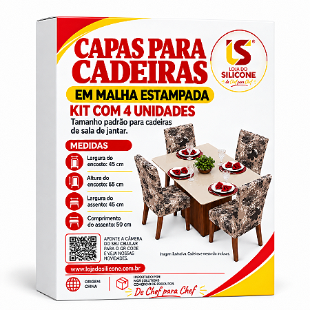 KIT CAPA DE CADEIRA ADELE PARA SALA DE JANTAR ELÁSTICO BOHO