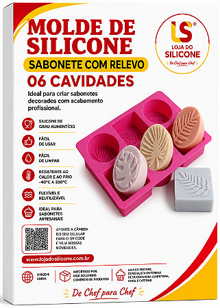 MOLDE DE SILICONE PARA SABONETE COM RELEVO 6 CAVIDADES