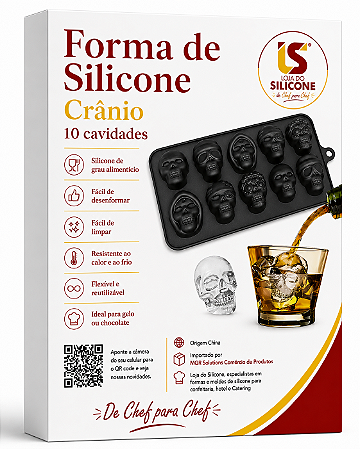 MOLDE DE SILICONE CRÂNIO PARA GELO E CHOCOLATE