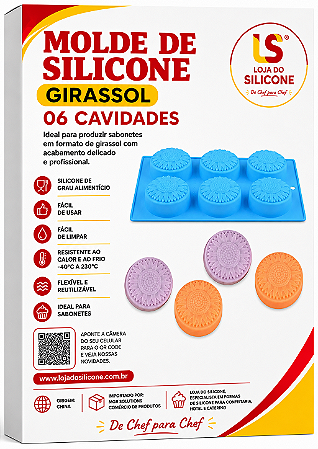 FORMA DE SILICONE GIRASSOL 06 CAVIDADES EM 3D PARA SABONETE