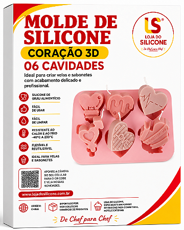MOLDE DE SILICONE CORAÇÃO 6 CAVIDADES 3D PARA SABONETE