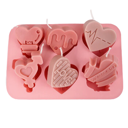 MOLDE DE SILICONE CORAÇÃO 6 CAVIDADES 3D PARA SABONETE