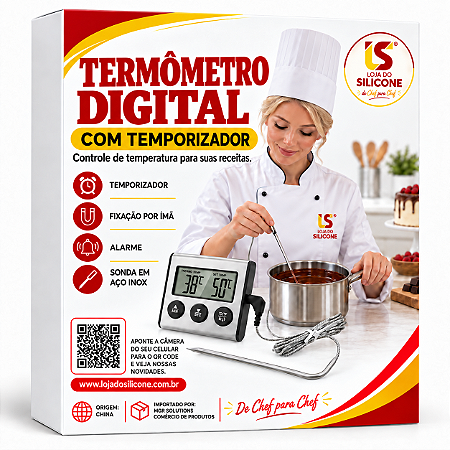 TERMÔMETRO DIGITAL COM TEMPORIZADOR IMÃ E ALARME