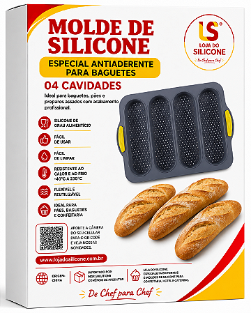 FORMA DE SILICONE ANTIADERENTE 4 CAVIDADES BAGUETE
