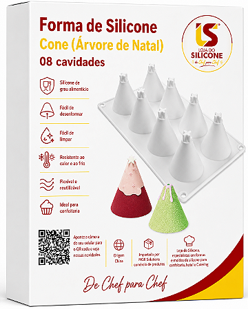 MOLDE DE SILICONE CONE ARVORE NATAL 08 CAVIDADES