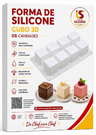 FORMA DE SILICONE CUBO 3D PARA SOBREMESAS E DOCES