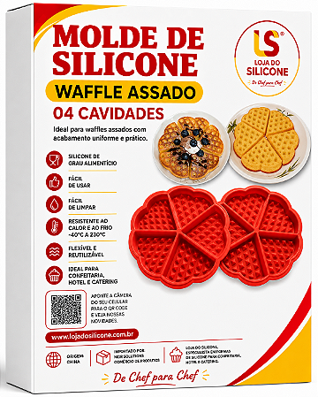 MOLDE DE SILICONE WAFFLE CORAÇÃO 04 DIVISÕES