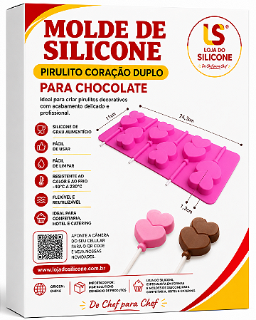 MOLDE DE SILICONE PARA PIRULITO CORAÇÃO DUPLO
