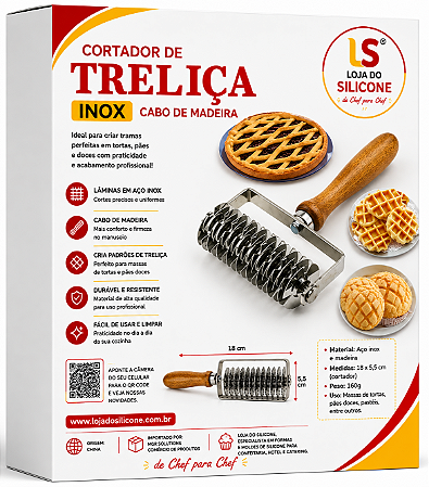 ROLO CORTADOR TRELIÇA EM AÇO INOXIDÁVEL CABO DE MADEIRA
