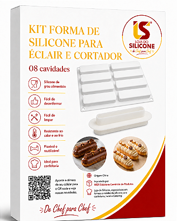 KIT FORMA DE SILICONE PARA ÉCLAIR E CORTADOR