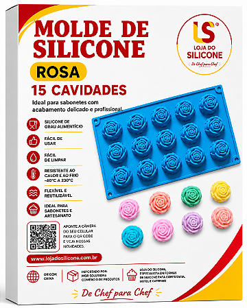 MOLDE DE SILICONE ROSA FLÔR 15 CAVIDADES