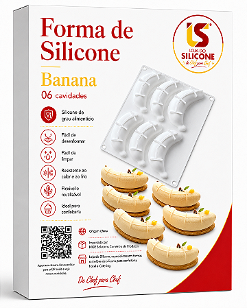 FORMA DE SILICONE BANANA COM 6 CAVIDADES