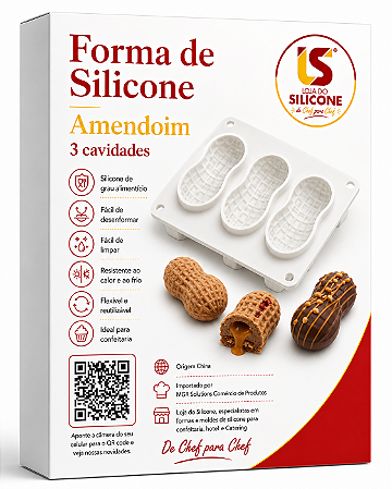 FORMA DE SILICONE BRANCO MODELO AMENDOIM 03 CAVIDADES