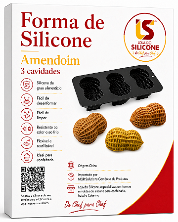 FORMA DE SILICONE PRETO MODELO AMENDOIM 03 CAVIDADES