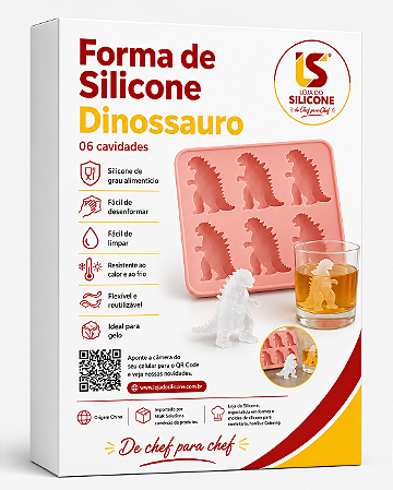 MOLDE DE SILICONE DINOSSAURO PARA GELO COM TAMPA