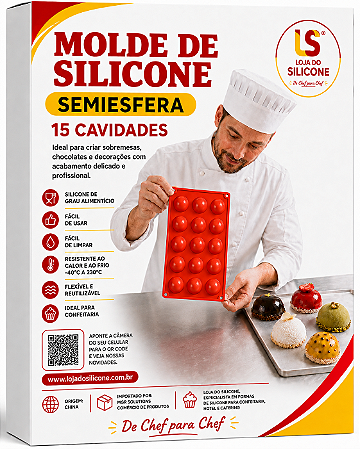 MOLDE E FORMA SILICONE SEMI ESFERA 15 CAVIDADES 4.5CM