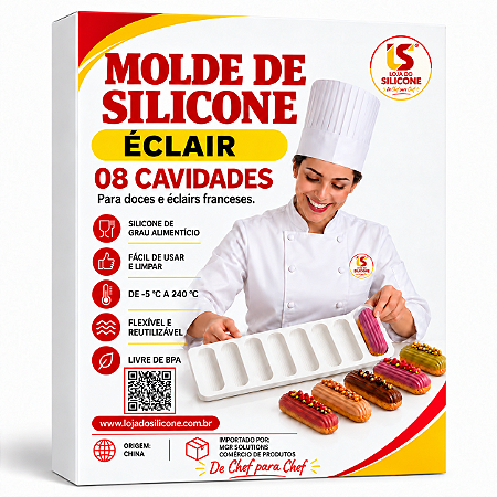 FORMA DE SILICONE PARA ÉCLAIR 08 CAVIDADES FRISADO