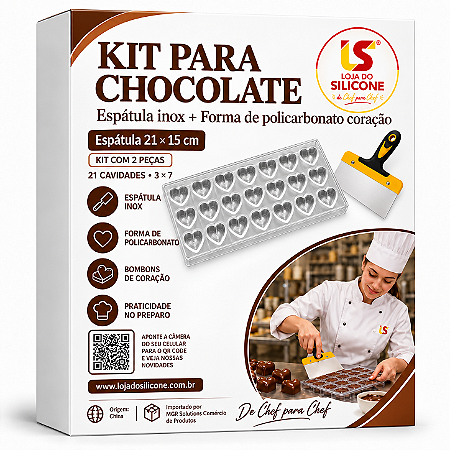 KIT ESPATULA INOX E FORMA DE POLICARBONATO CORAÇÃO
