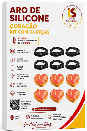 ARO DE SILICONE CORAÇÃO ANTIADERENTE KIT 06 PEÇAS