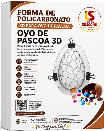 MOLDE POLICARBONATO 3D PARA OVOS DE CHOCOLATE PÁSCOA
