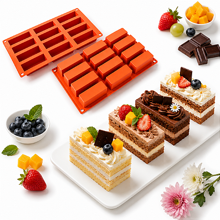 MOLDE DE SILICONE PARA CONFEITARIA MONO PORÇÕES RETANGULAR