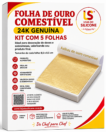 OURO COMESTÍVEL EM FOLHA 24K KIT COM 5 UNIDADES