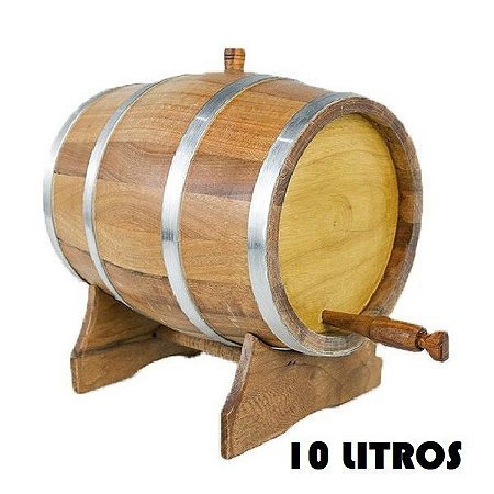 Barril de Madeira Carvalho Natural - Aro Inox (10 Litros)
