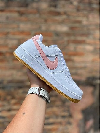 Tênis Air Force Feminino Nike Branco/Rosa/Solado Bege - Shay Street Fashion