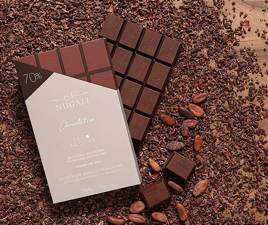 Barra chocolate amargo 70 %  zero açúcar