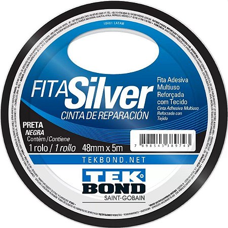Fita Adesiva Tekbond Silver Tape Preta 48mm x 5m