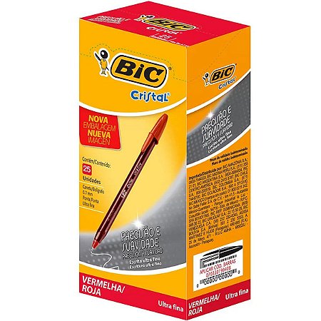 Caneta Esferográfica Bic Cristal Precisão 0.7mm Ultra Fina Vermelha Caixa com 25 Unidades