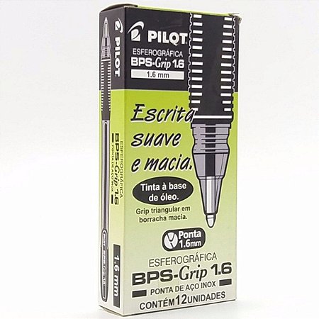 Caneta Esferográfica Pilot BPS Grip 1.6mm Ponta Grossa Preta Caixa com 12 Unidades