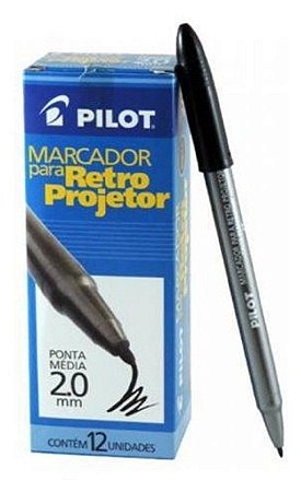 Caneta Pilot para Retroprojetor 2.0mm Preta Caixa com 12 Unidades