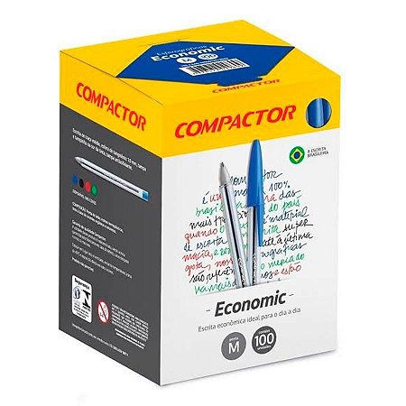 Caneta Compactor Economic Azul Caixa com 100 Unidades