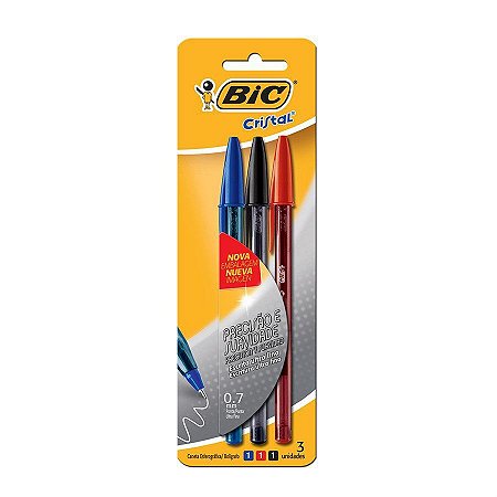 Caneta Bic Cristal Precisão Ultra Fina 0.7mm Cores Sortidas com 03 Unidades