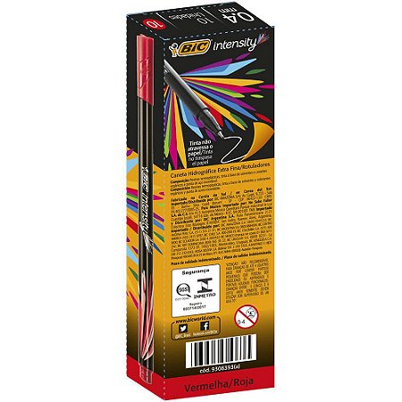 Caneta Bic Intensity 0.4mm Extra Fina Vermelha Caixa com 10 Unidades